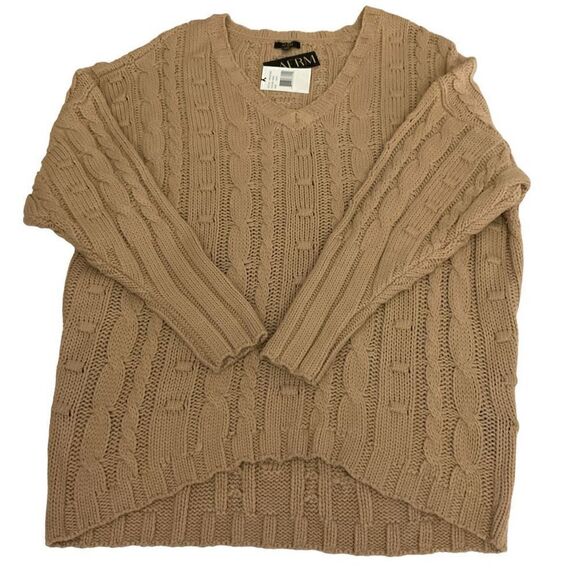 AFRM Sweater Tunic Chunky Cable Knit V Neck Tan Sand Boston Long Oversized XS/S - Picture 6 of 10